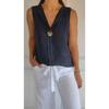 Fashion V-neck Sleeveless Casual Women Summer Shirt Plus Size Female Loose Streetwear Office Simple Blouse Solid Color Tops Women's Clothing