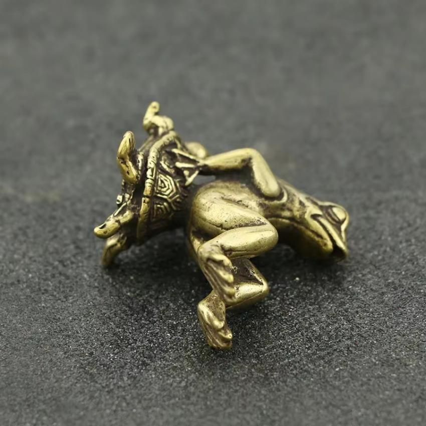 Antike Spiel Messing Schildkröte Frosch Miniatur Statue Dekoration Schreibtischdekoration Heimdekoration Bronzeskulptur Wohnaccessoires