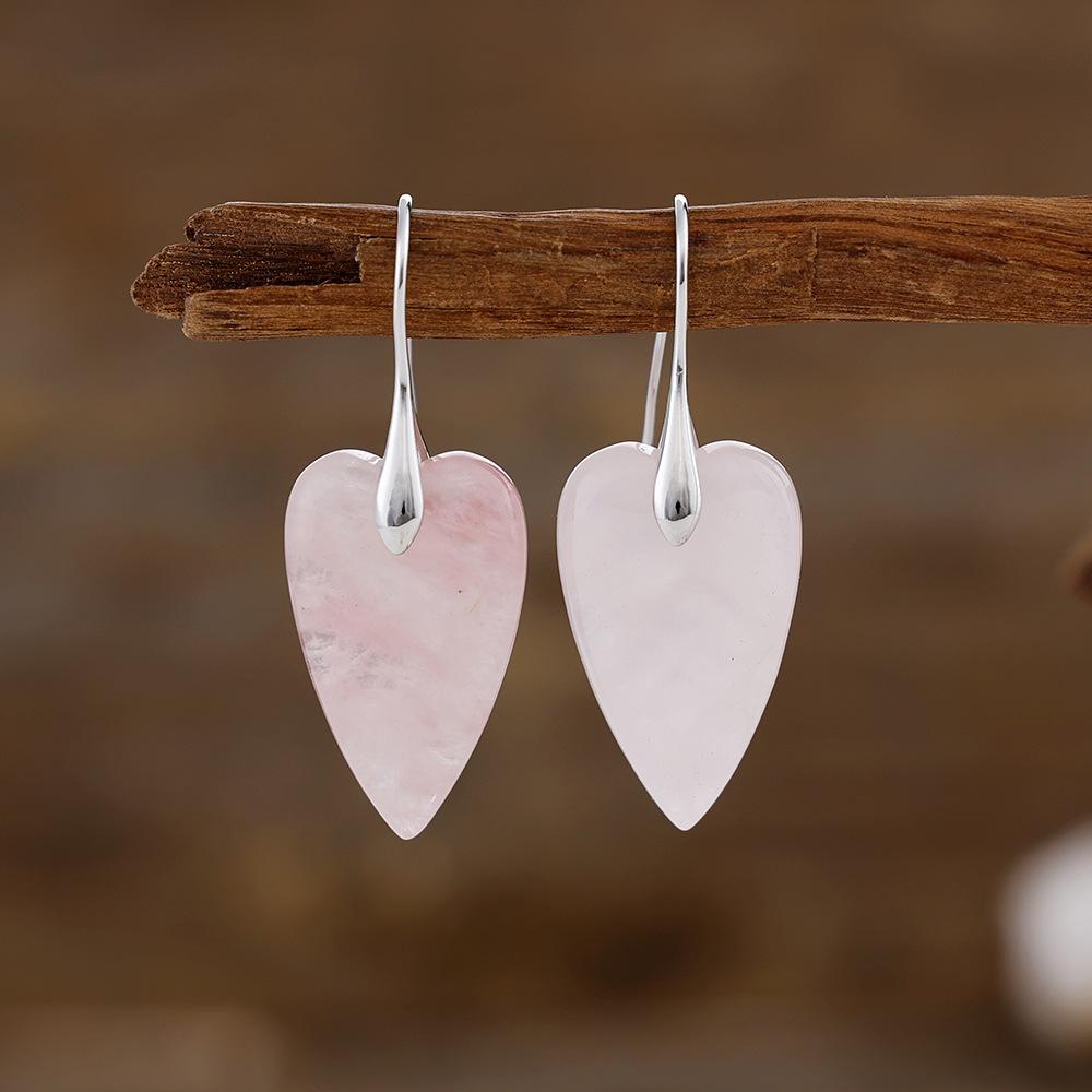 New natural stone crystal love pendant, ear hook earrings, European, American, Japanese and Korean simple design, real gold-plated popular jewelry