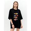 Oversized T Shirt Black Colorful Fish Print Casual Summer Wear