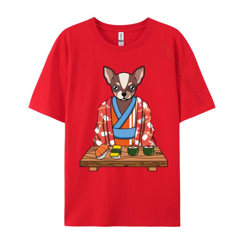 Urocze Kawaii Japońskie Chihuahua Pies Kimono Sushi Wygodna Koszulka z Czystej Bawełny Dla Studentów Codzienne Topy Koszula Koszulka Graficzna
