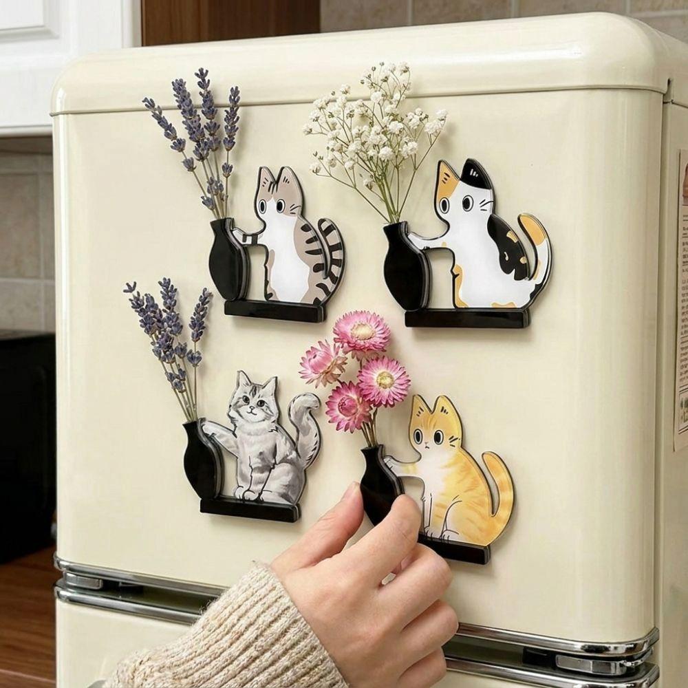 Cartoon Cat Hair Storage Box Moisture Proof Kitten Pushing Vase Magnetic Pet Lovers