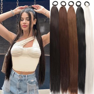Estensioni Coda di Cavallo Sintetica Liscia Lunghe 70CM Elastico Versatile Parrucca Elegante Pezzi di Capelli per Donne alla Moda