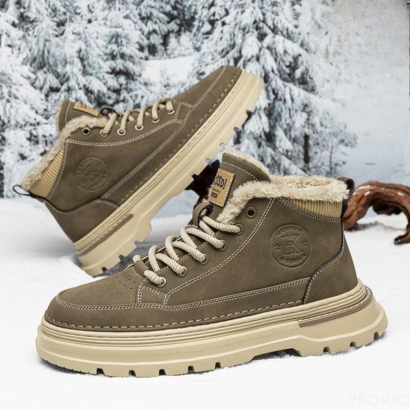 Winter Plush Thick Warm Cotton Shoes Fashionable Versatile Men's High Top Shoes Thick Soled Outdoor Snow Boots