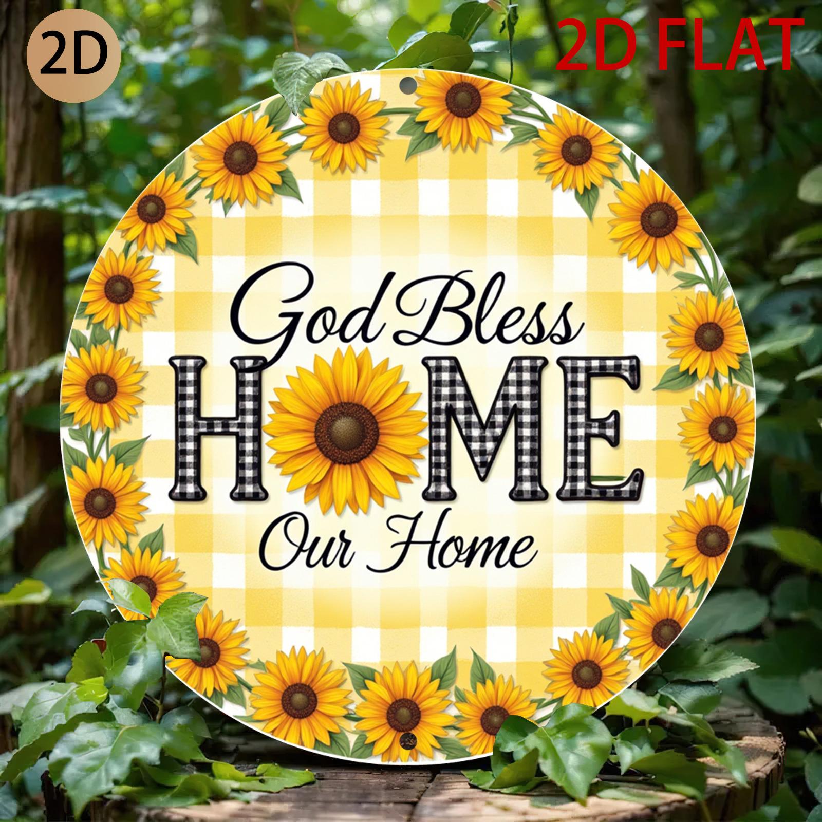 Sunflower God Bless Our Home Vintage Metal Tin Sign for Home Decor 20x30cm（7.8x11.8inch）