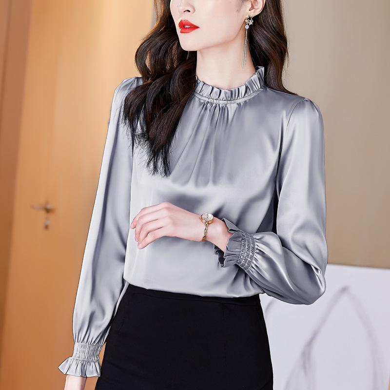 Dámská podzimní košile First-line Cut Label Košile z morušového hedvábí Košile Dámský temperament Hedvábný top