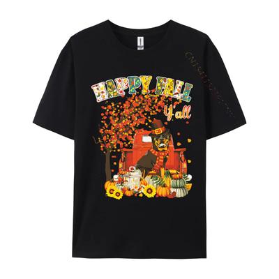 Rottweiler Dog Autumn Fall Pumpkin T Shirts Male Vintage Unisex Cotton Tee Shirts Cute Oversized T Shirt