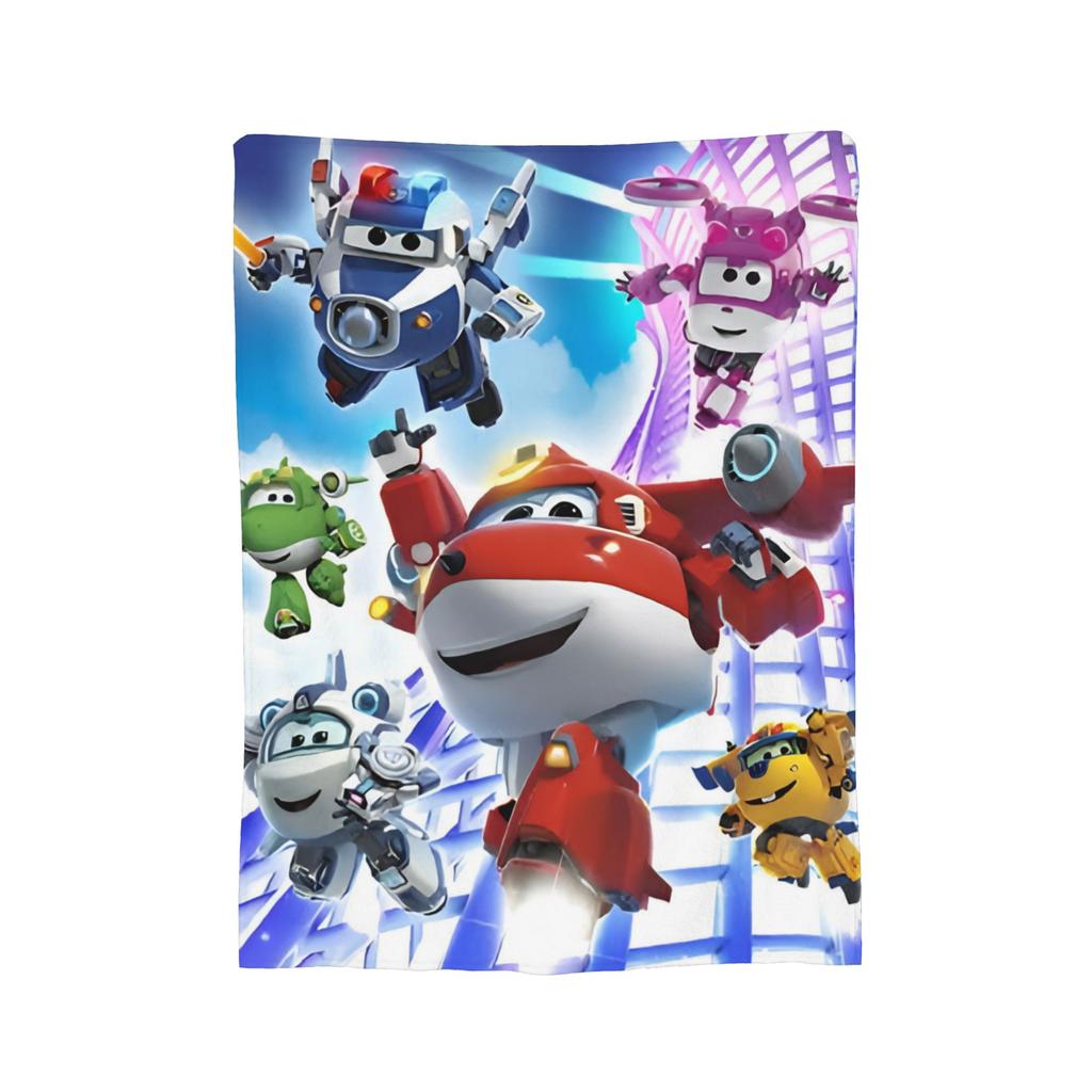 Super Wings Cartoon Flannel Blanket Car Robot Funny Throw Blanket for Sofa Bedding Lounge 150*125cm Rug Piece,