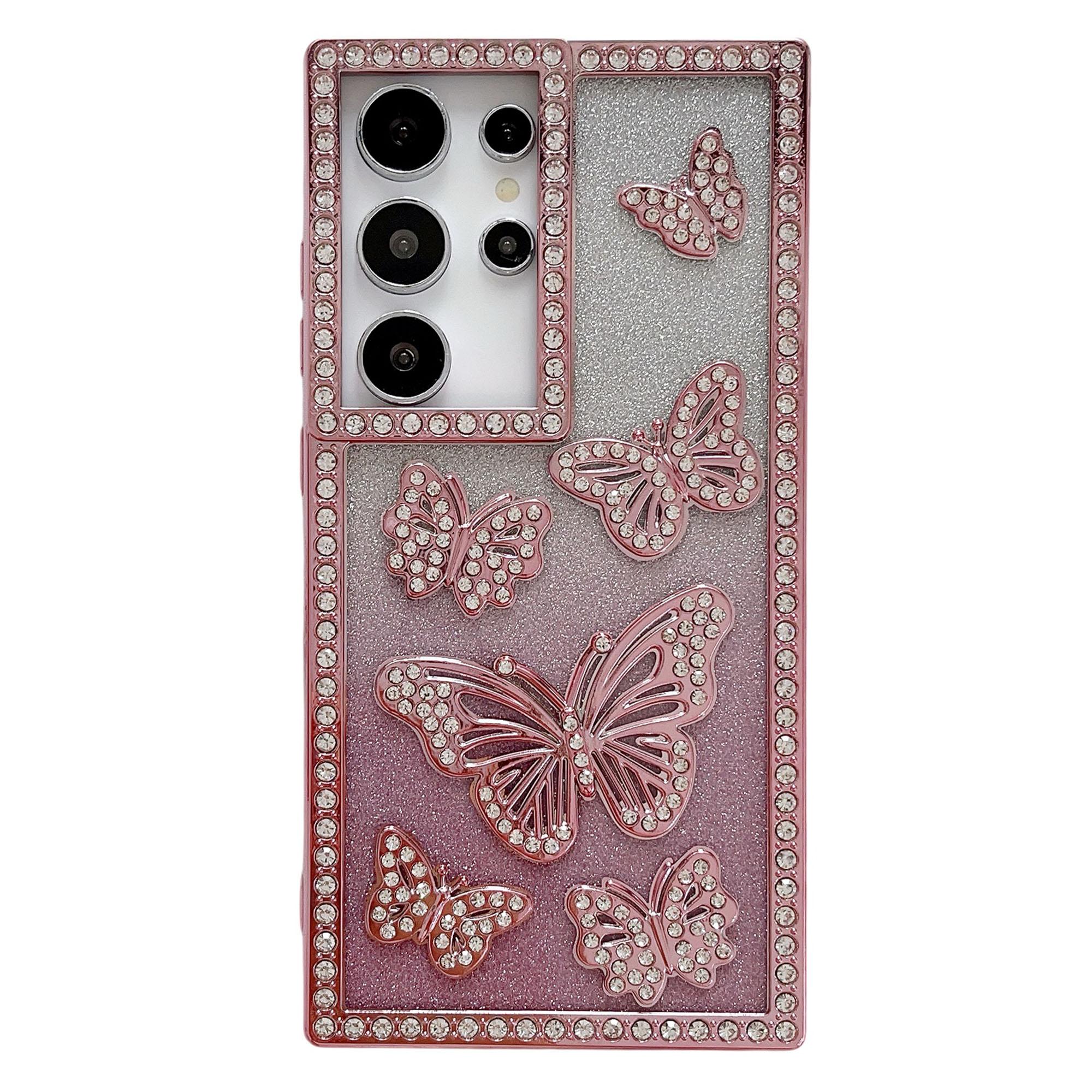 

Чохол для Samsung Galaxy S25 Ultra з прикрасою у вигляді метелика зі стразів, ТПУ задня кришка для телефону Pink
