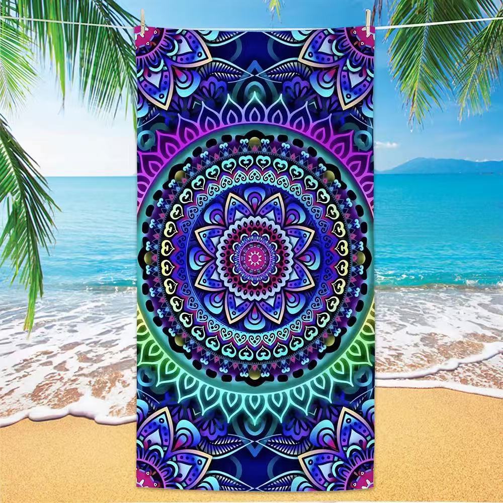 Bohemian Mandala Patchwork Beach Towel, Vibrant Ethnic Circle Print Quick Dry Microfiber Towel for Women