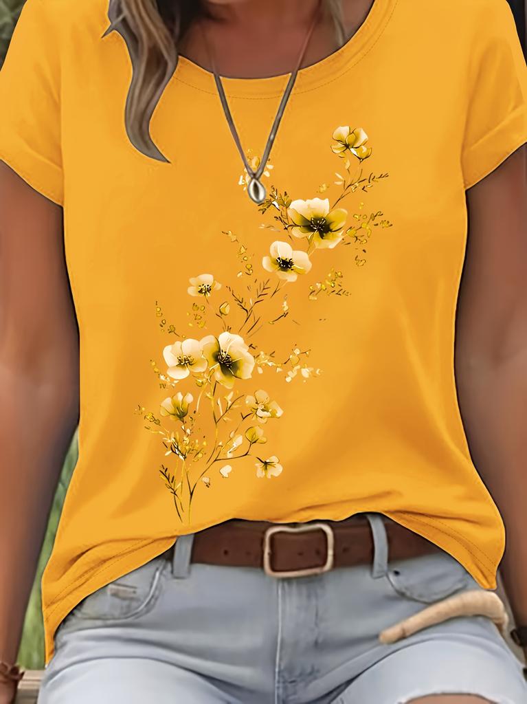 Plus Size Purple Floral Branch Womens Tee Delicate Watercolor Flower Graphic Casual Light Purple Top