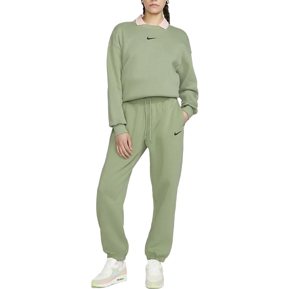 Nike Phoenix Fleece Solid Color Lace Up Elastic Cuff Loose Fit Fleece Lined Knitted Sweatpants Women's Oil Green DQ5888-386