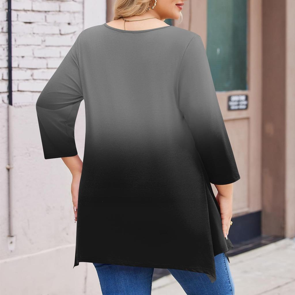 Dámská trička s 3/4 rukávem plus size, tunikové topy s kulatým výstřihem, základní volný střih, trička L-5XL