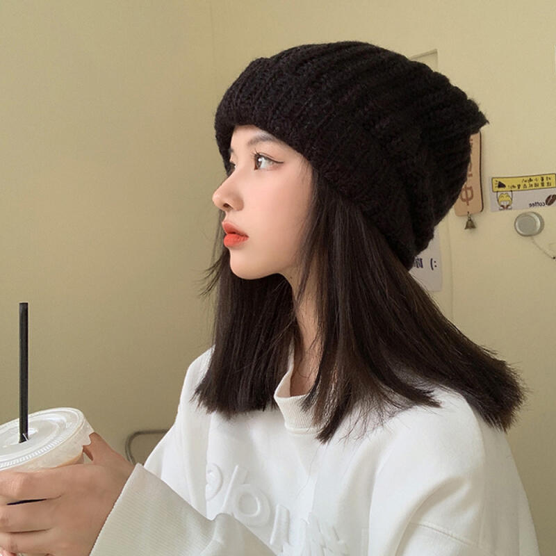 Women s Knitted Brim Beanie Bucket Hat gray