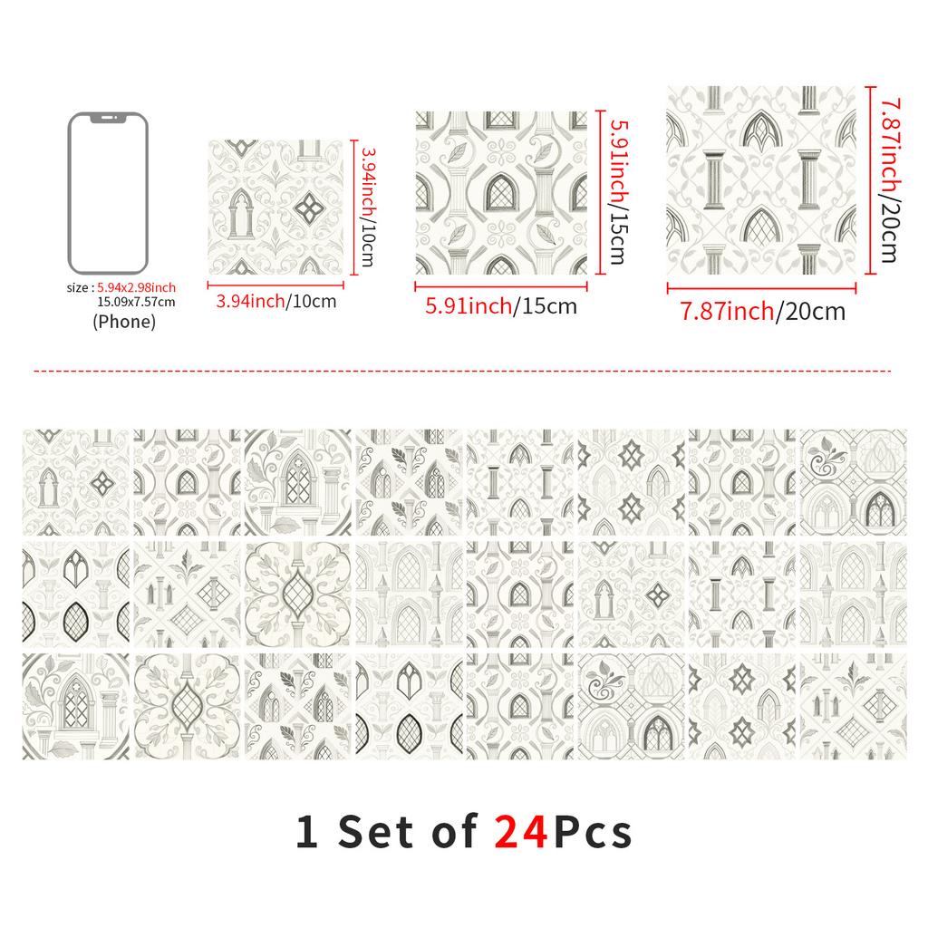 24 szt. Naklejki na płytki w stylu europejskim Kuchnia Samoprzylepne Odporne na olej Naklejki ścienne Wodoodporny Winyl Zdejmowalne Naklejki ścienne