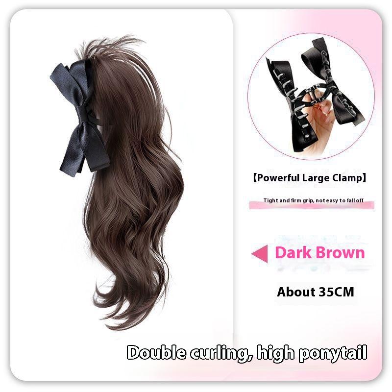Synthetic Bow Ponytail Claw Clip Hair Extensions Natural Curly Ponytail Ladies Party Daily Wear Black Brown Blonde Hair Clip