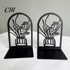 Metal Bookend 1 Pair Flower Bookends, Decorative Vase Book Ends for Shaped Shelves, Black Holder Stopper Home Office Reading Room Desktop
