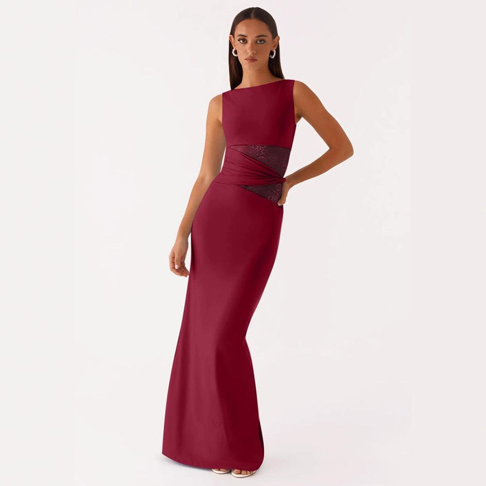 European Spring Style Lace Patchwork Backless Dress