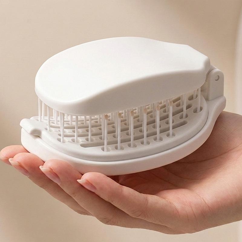 2 In 1 Travel Folding Hair Comb With Built-In Makeup Mirror One Key Hair Remover Air Cushion Detangling Scalp Massage Hairbrush