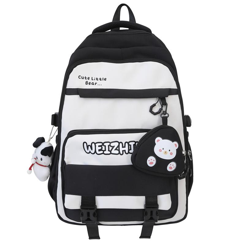 Student Schoolbag Color Block Women's Large Capacity Lightweight Backpack Middle School Student Backpack with Coin Purse