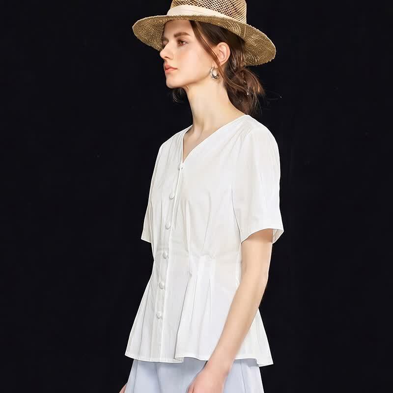 Women's Breathable Tencel Blend V-Neck Slim Fit Shirt