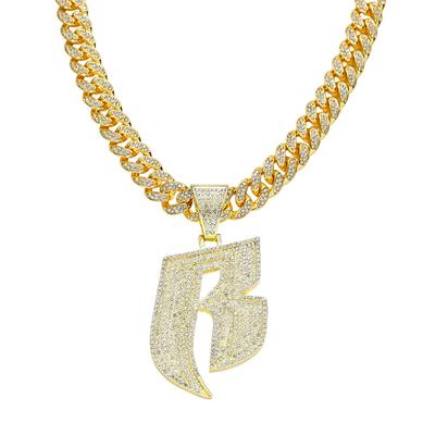 Stile hip-hop europeo e americano pieno di diamanti con lettera B, collana con ciondolo, stile punk da uomo, accessori a catena cubana, accessori di personalità