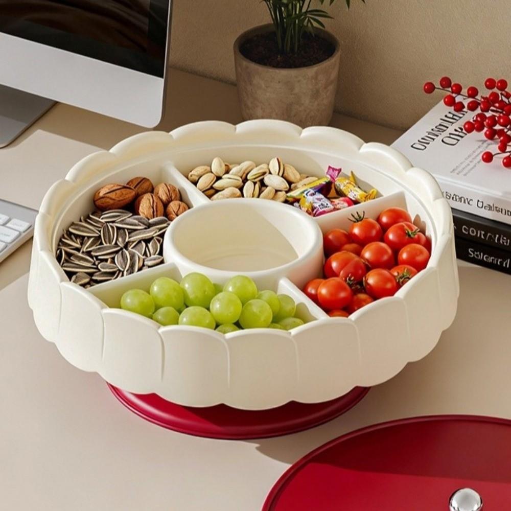 Multifunctional Red Snack Serving Tray Traditional with Lid New Year Snack Storage Box Dustproof Sealed Candy Box Party