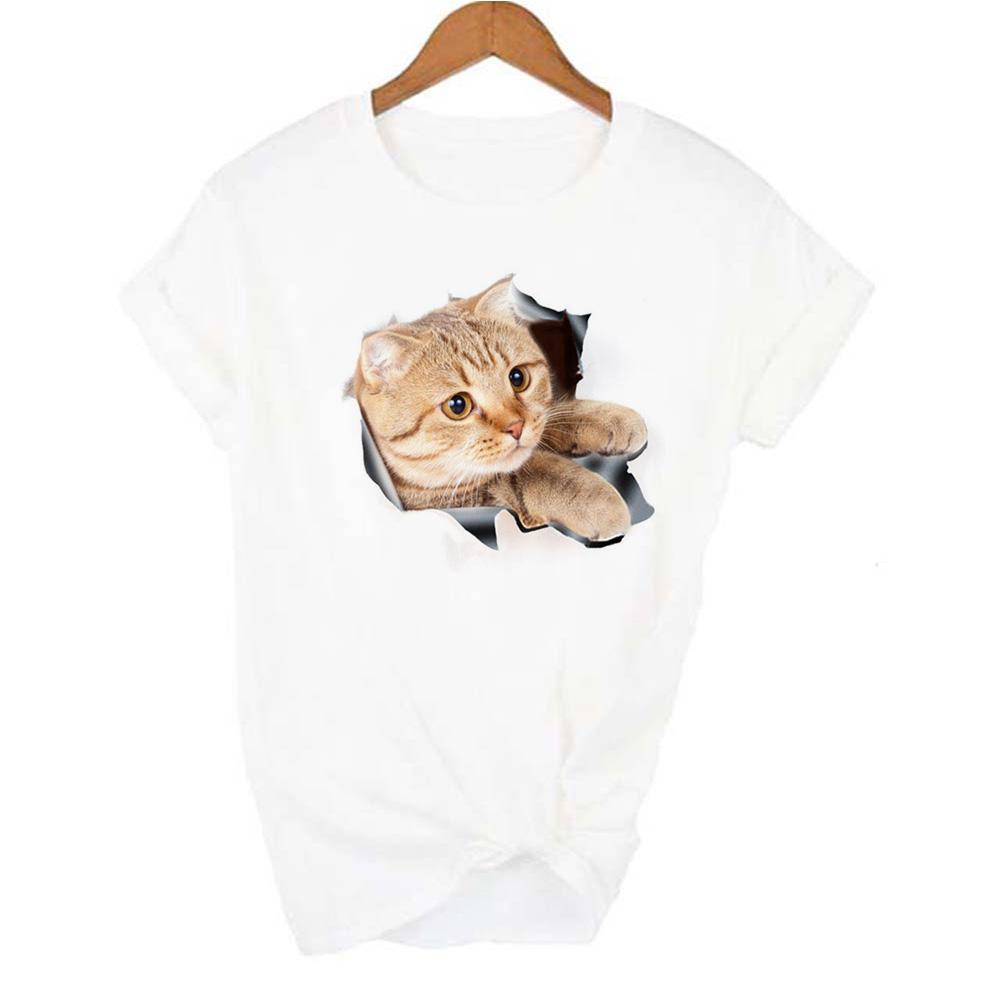 Fashion Cute 3D Cat Print Casual Harajuku T Shirt Summer Casual O Neck Clothes Top Female
