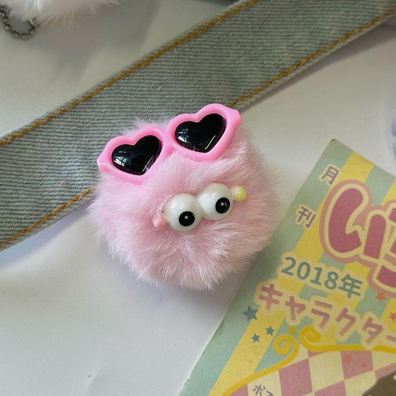 Kawaii Sunglass Hair Ball Keychain Creative Cartoon Plush Doll Keyring Bag Pendant Backpack Hanging Decoration Couple Gifts