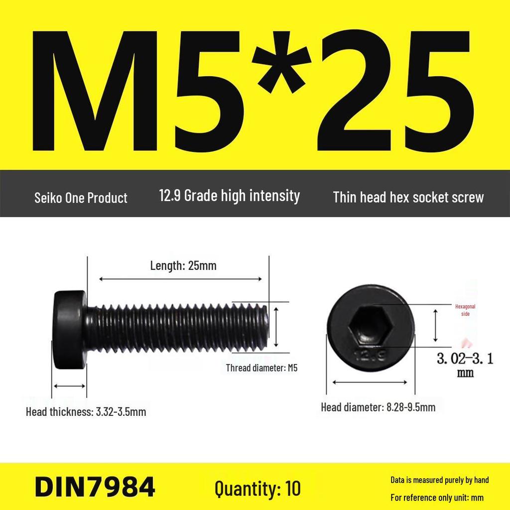 DIN7984 Grade 12.9 Thin Head Hex Socket Cap Screws - Sizes M3 To M16