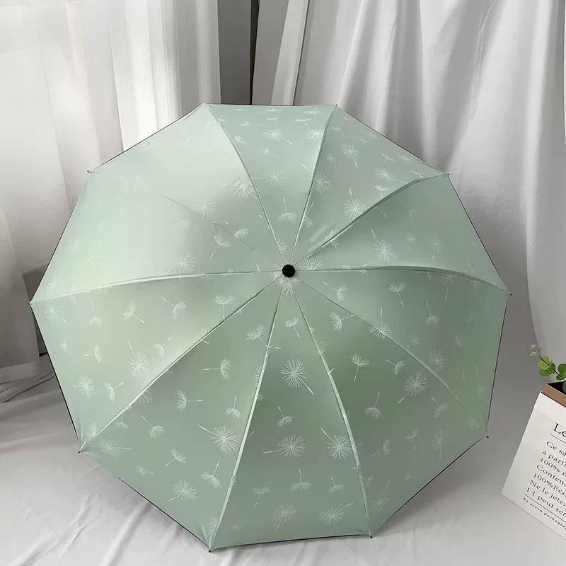 Ten-Bone Large Double Umbrella Small Fresh Sun Umbrella Vinyl Sun Protective Sun Shade Rain Dual-Use Triple Folding Umbrella Female Manual