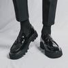 Glänzende formelle Loafer für Herren: Britischer Stil, zum Hineinschlüpfen, Dicke Sohle, Höhensteigernd, Lässige Lederschuhe