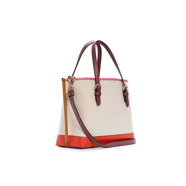 Coach Mollie Logo Print Canvas And Leather Tote Bag Women Tote Bags Off-White Red C4085-IMSQ6