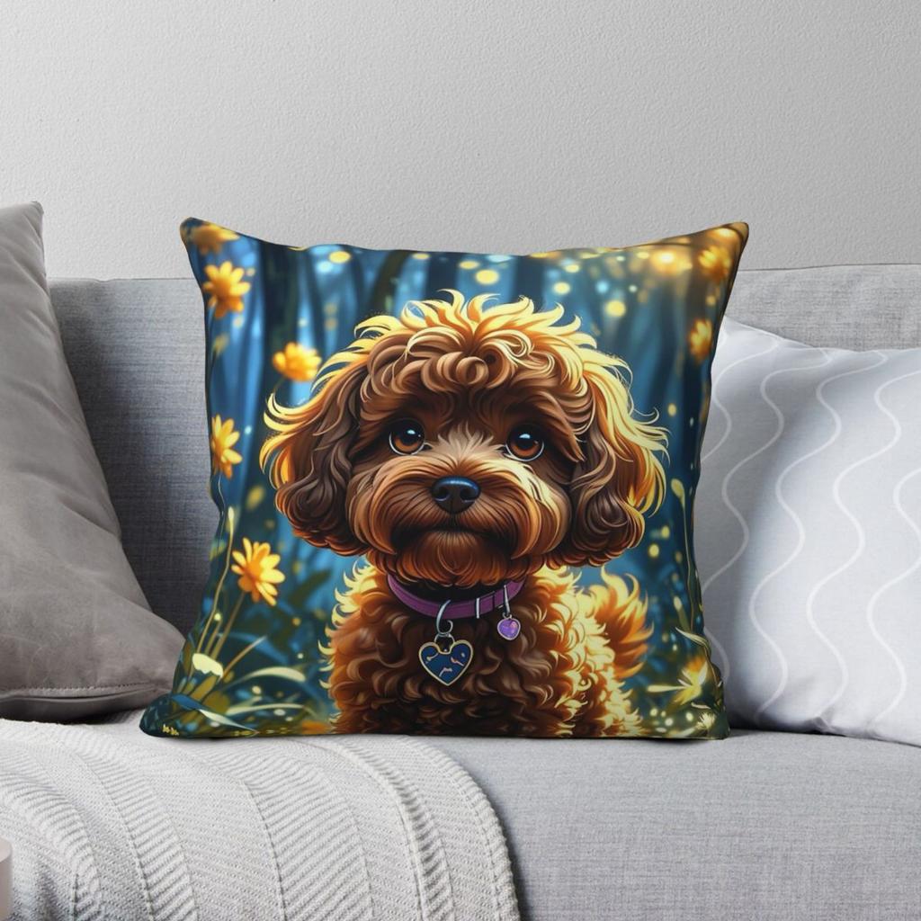 Cute Cavapoo Square Pillowcase Polyester Linen Velvet Printed Zip Decor Throw Pillow Case Home Cushion Cover