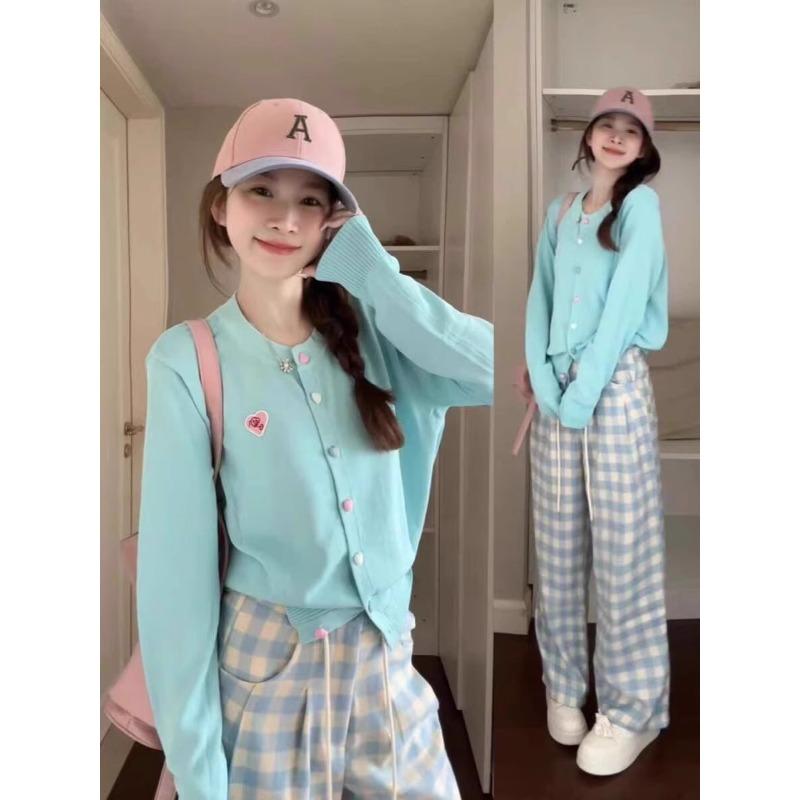 

Soft girl, light blue long-sleeved knitted cardigan women s dopamine top women s early autumn thin sweater jacket one size fits all синий