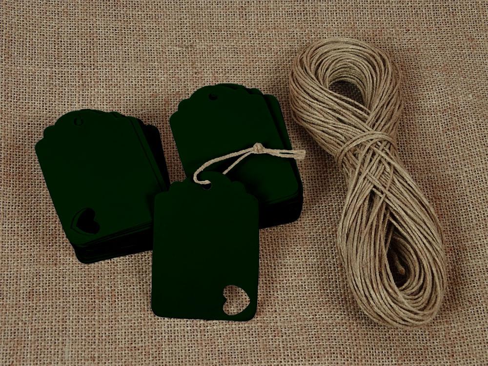 100 Pcs Wedding Favor Hang Tag Rectangular Shape Heart Punched Gift Tags with Free Natural Jute Twine