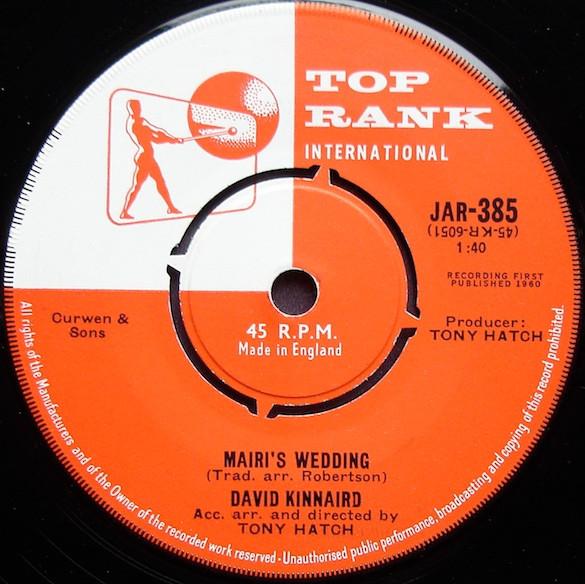 

7inch Record DAVID KINNAIRD Mairis Wedding JAR385 Top Rank Intern 1960 UK CountryFolk Used