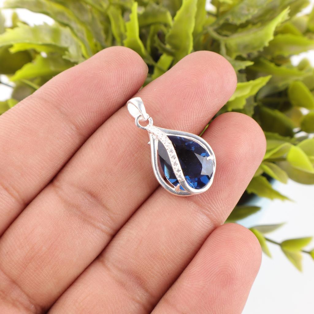 London Blue Topaz Gemstone Zircon Pendant 925 Fine Silver Jewelry Gift For Wife CZP-7-1