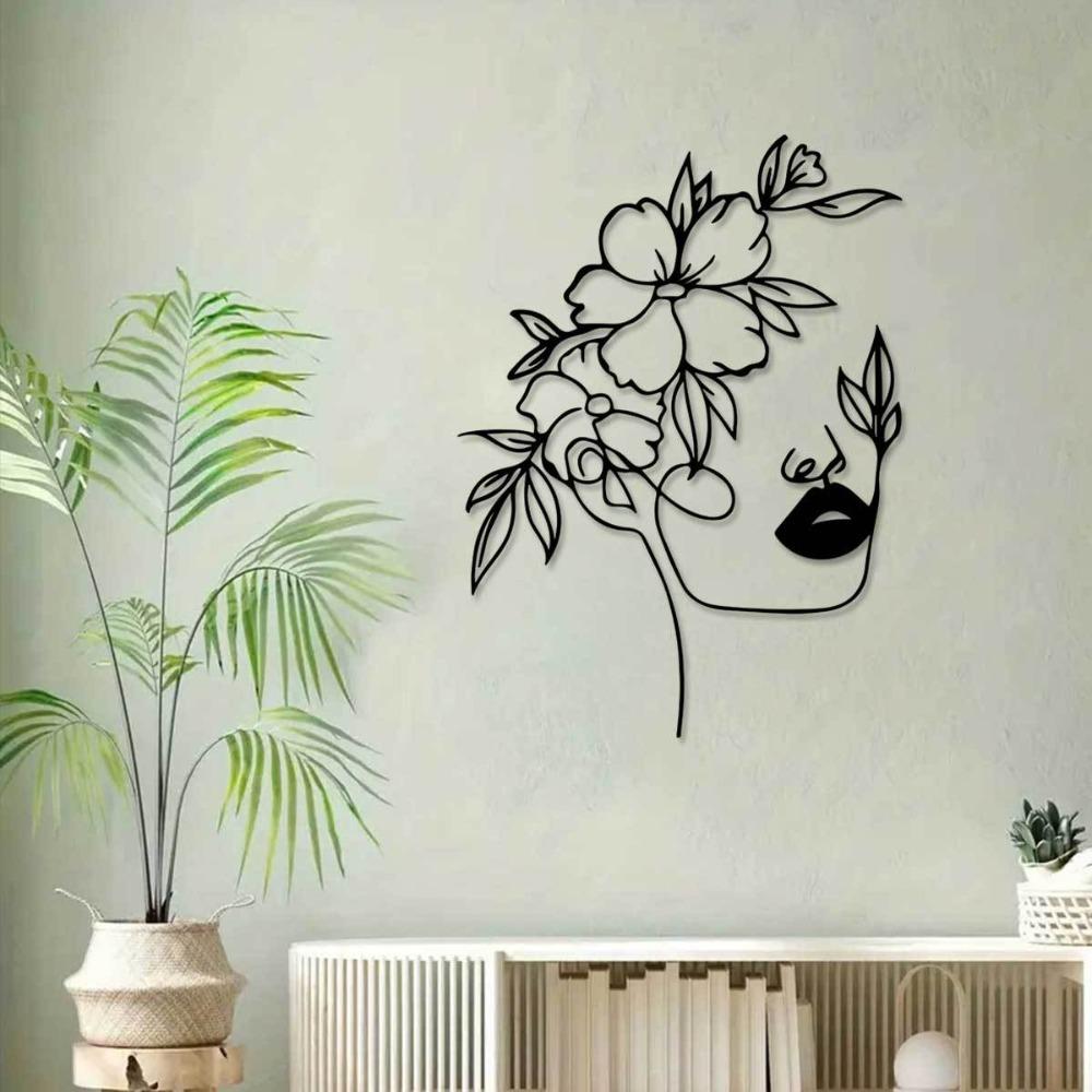 Iron Flower Girl Wall Art, Metal Sculpture for Indoor Outdoor Farmhouse Living Room Office Patio Balcony, Durable Home Decor