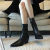 Super Fire! Foreign Style Small Short Boots Women's New Autumn and Winter Models with Skirts, Black Pointed Thick Heels, Heightened Folds, Piled Boots