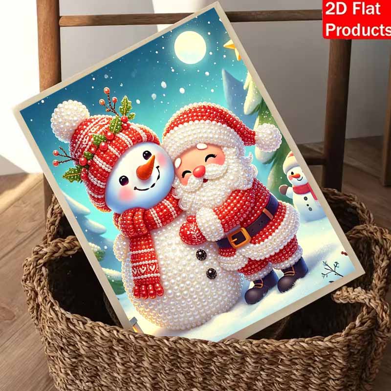 Christmas Snowman and Santa Claus Pearl Painting Art Painting Kit Handmade Diy Home Decoration Painting