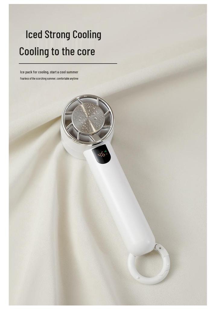 Compact 25-Year Handheld Cooling Fan with Ice Pack & Carabiner for Portable Outdoor Use