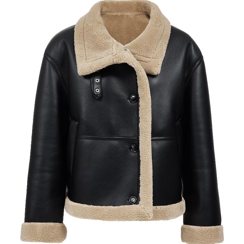 

VEROMODA Women s PU Patchwork Fleece Jacket L