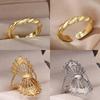 Zircon Twisted Rings For Women Punk Stainless Steel Gold Open Ring Geometric Finger Ring Hip Hop Charm Jewelry Gift