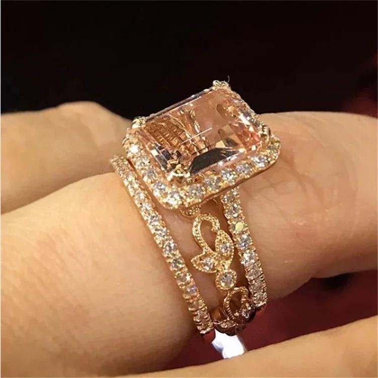 Fashion Square Shape Champagne Big Crystal Designer Hyperbole Ring for Women Engagement Wedding Stone Rings Whole Sale