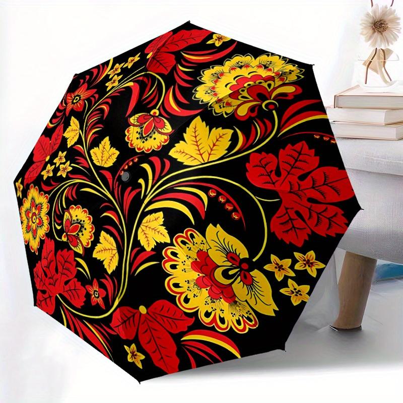 1 Stück Rot-Gelbes Blumenmuster Automatischer Öffnungs-/Schließ-Faltregenschirm, Kompakter Tragbarer Reise-Regenschirm, Niedlicher Regenschirm, Langlebige Konstruktion yy250804068