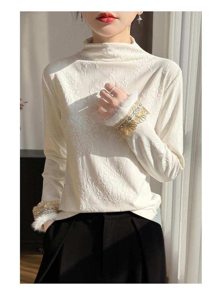 Women's Autumn Thickened Long Sleeve High Collar Shirt – Chinese National Style