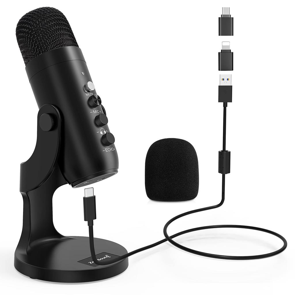 ZealSound USB მიკროფონი, კონდენსატორული მიკროფონი, ASMR მიკროფონი, მაგიდის მიკროფონი, ტელეფონის მიკროფონი, ერთმიმართულებიანი, ექოს ფუნქციით, for