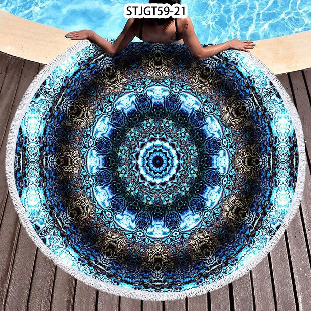 Microfiber Round Beach Towel Sport Scarf Mandala Circle Serviette De Plage Toalla Playa Swimming Bath Towel with Tassel