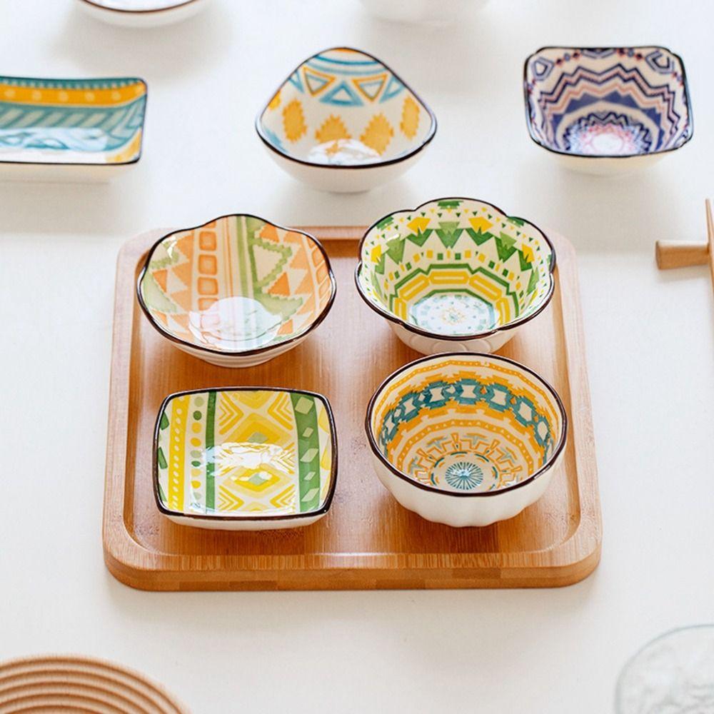 Bohemian Style Dipping Sauce Dish Underglaze Color Seasoning Dish Soy Sauce Vinegar Dish Household